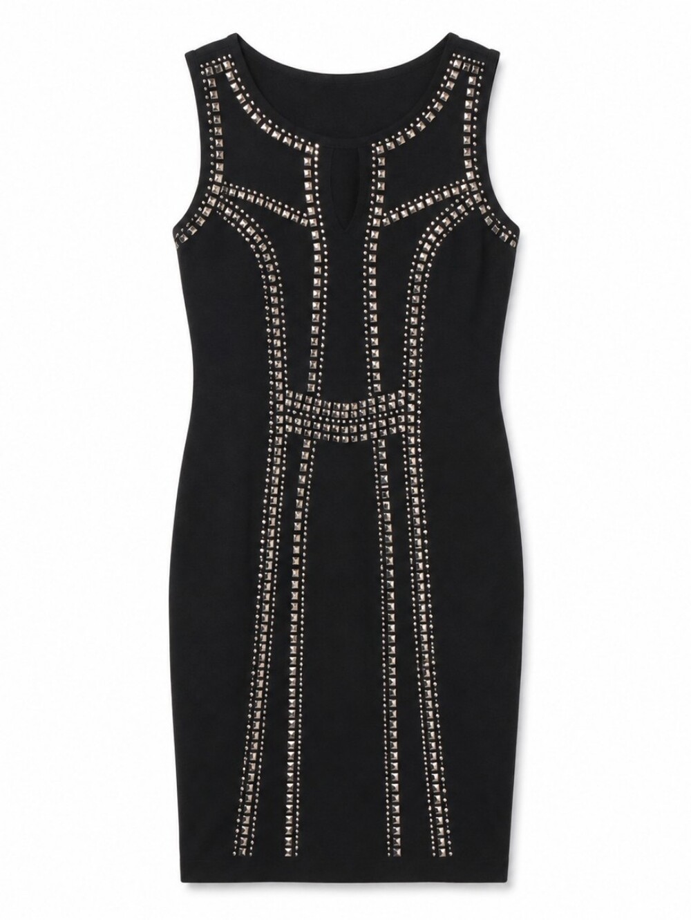 Carmen Marc Valvo Black Studded Bodycon Cocktail Dress XS